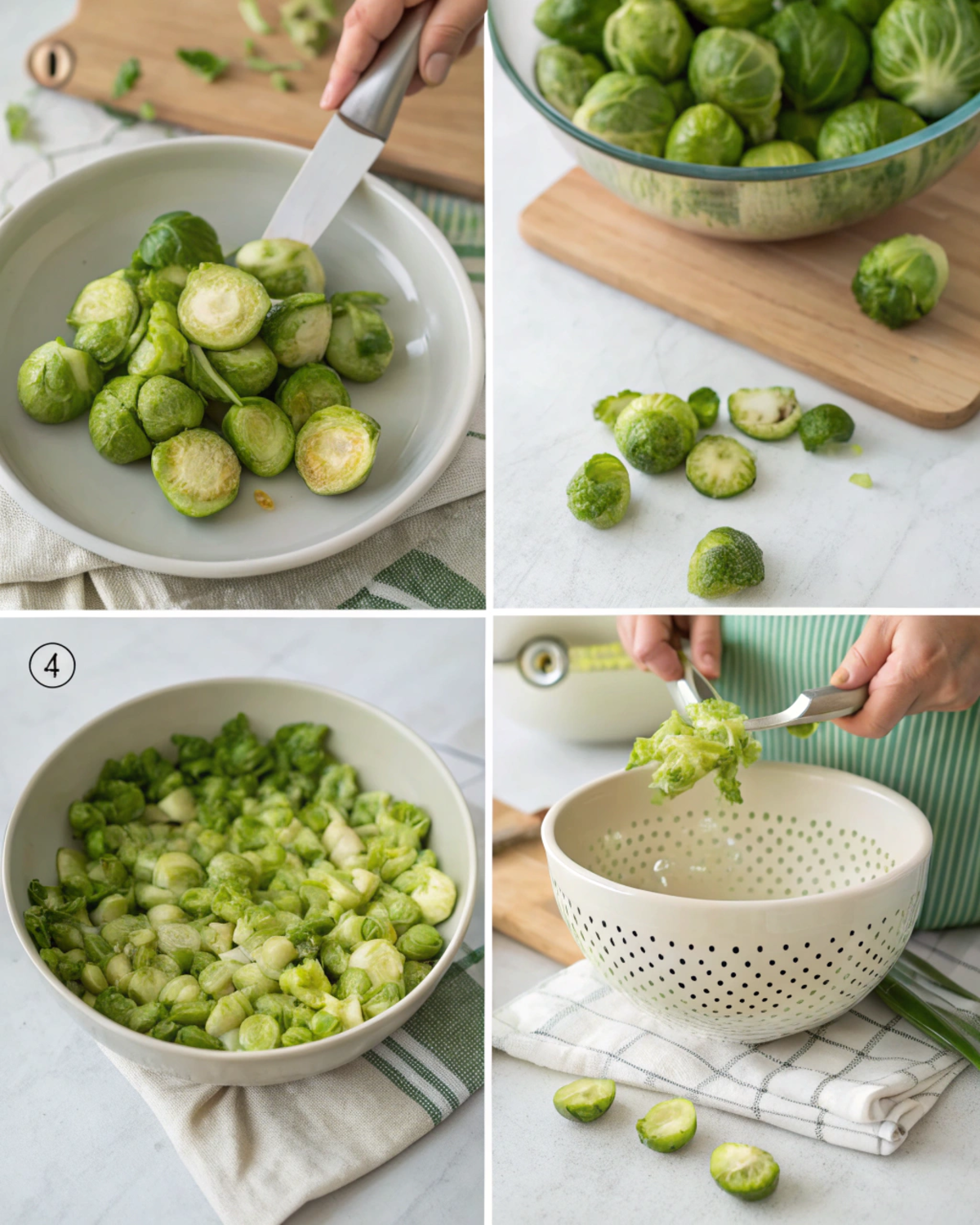 halving Brussels sprouts and placing them in a bowl with olive oil and seasonings.Brussels Sprouts Recipe