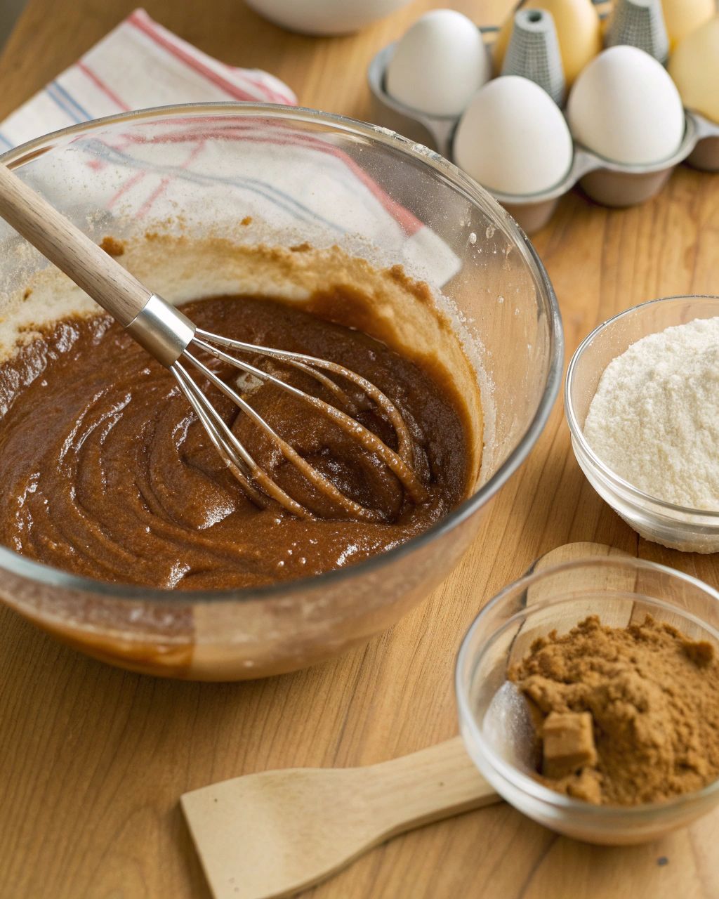 Mixing the ingredients for Brown Sugar Caramel Pound Cake in a mixing bowl