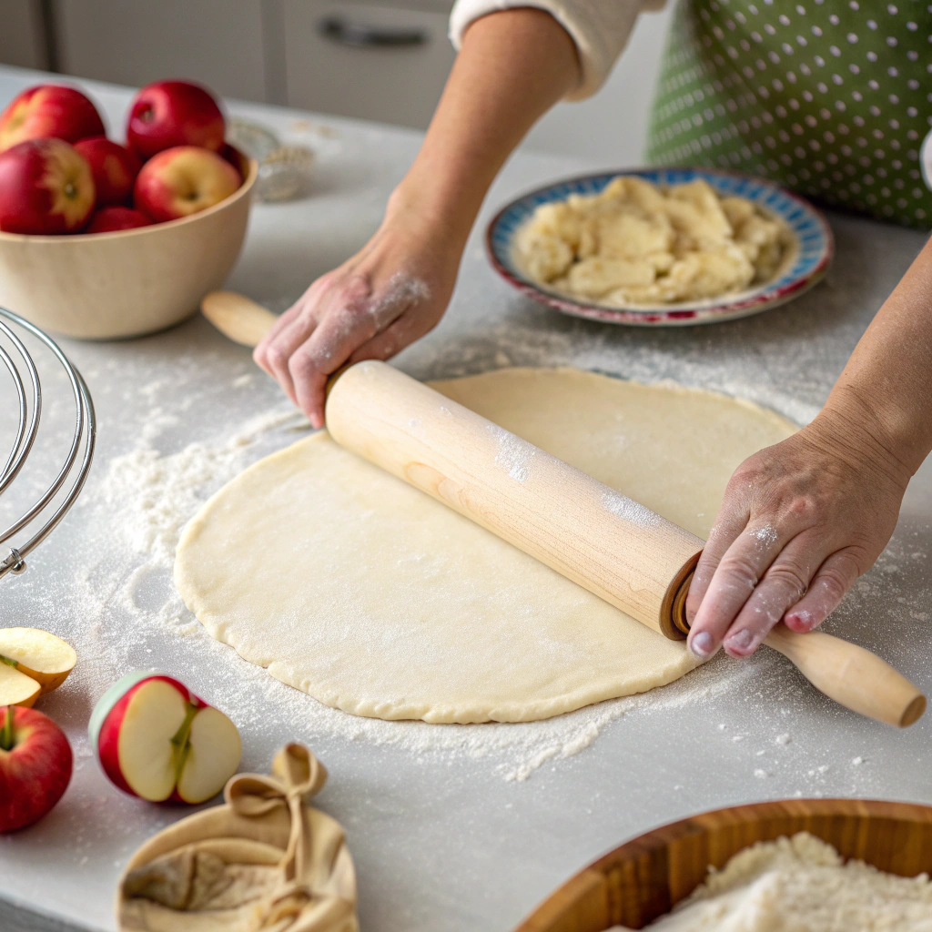 Rolling out the dough for Classic Apple Pie