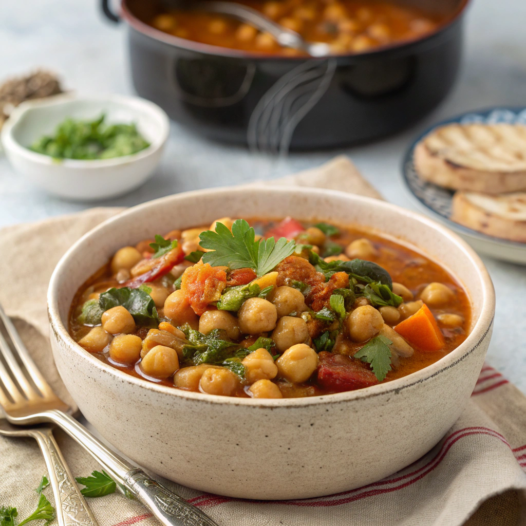 A hearty bowl of chickpea stew, a comforting and nutritious Ramadan recipe idea.