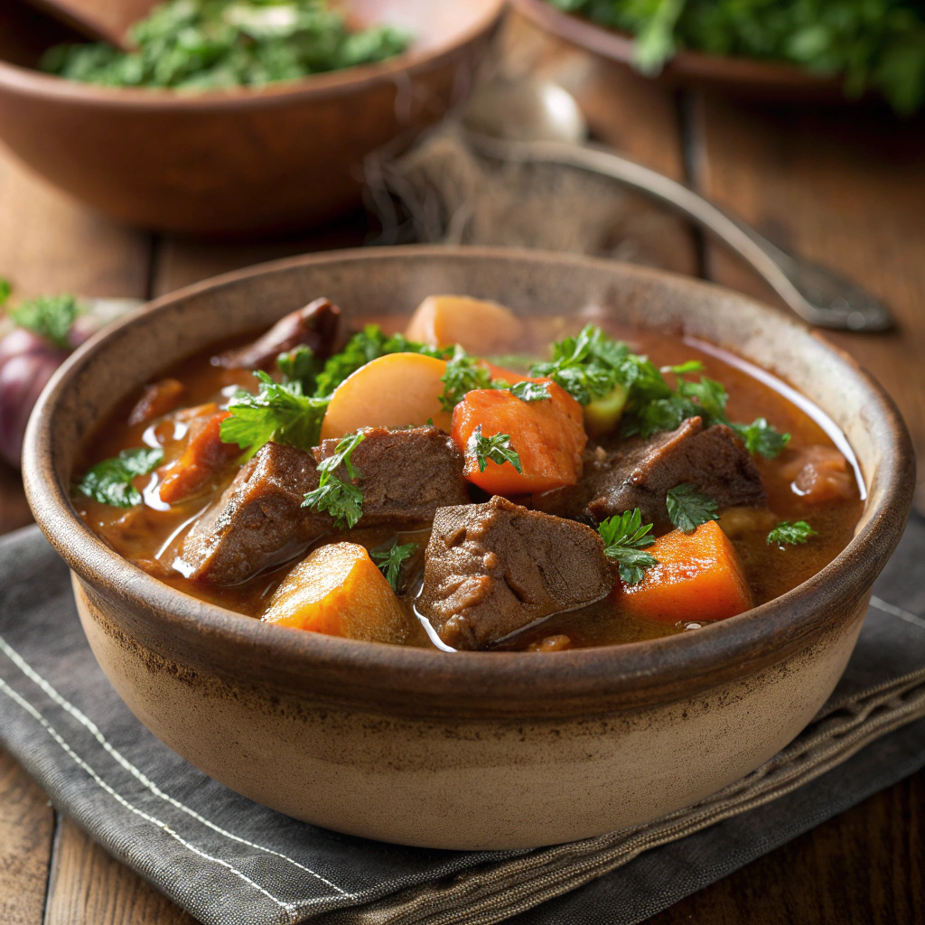 A hearty bowl of Classic Irish Beef Stew made with tender beef and fresh vegetables, perfect St. Patrick's Day Dinner Recipes.