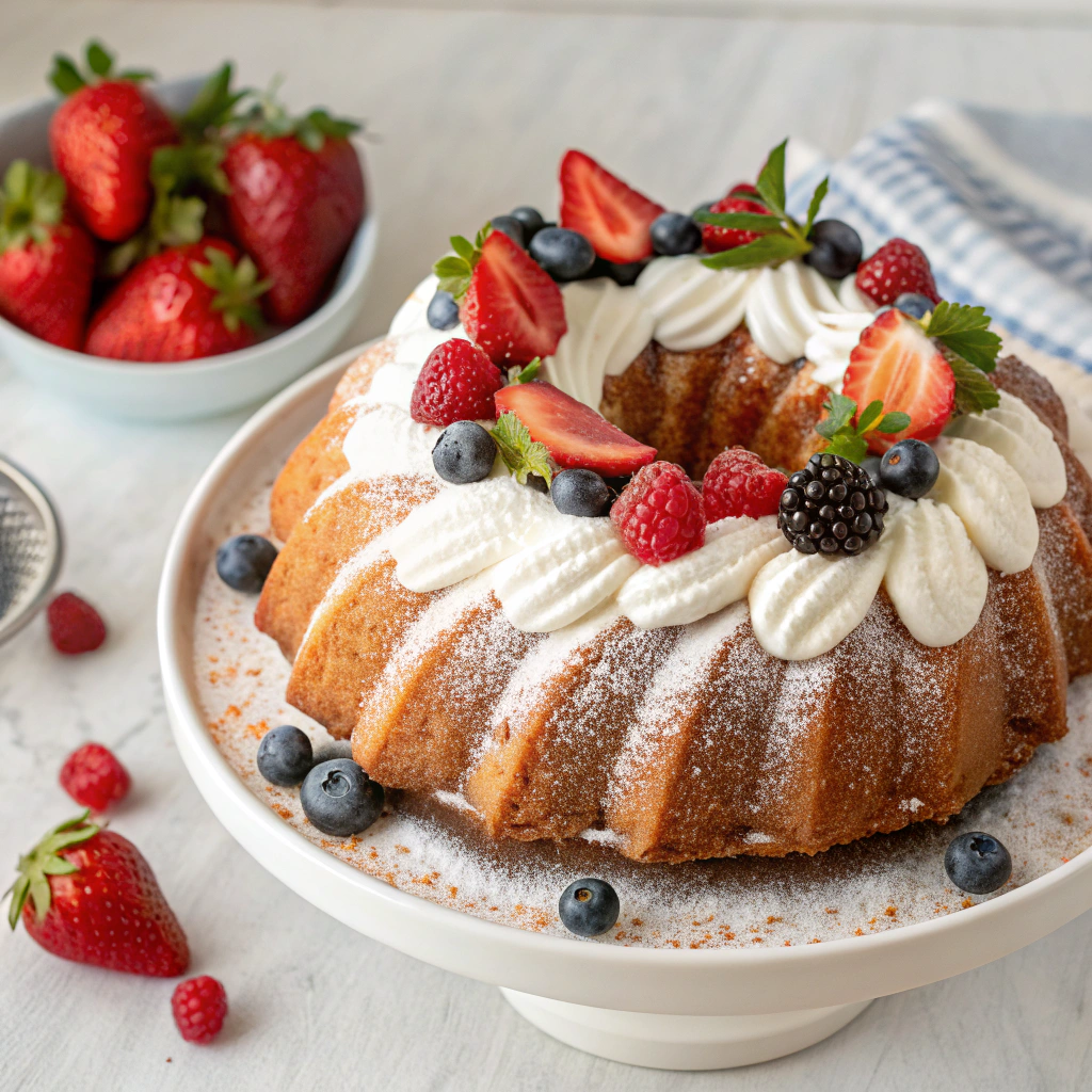 An assortment of ingredients including flour, sugar, eggs, and butter arranged for bundt cakes preparation.