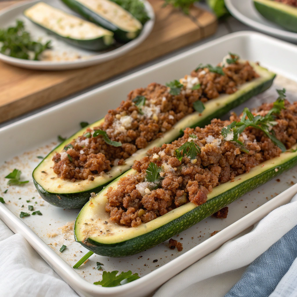 Delicious Stuffed Zucchini, a healthy and satisfying meal for your Ramadan dinner.
