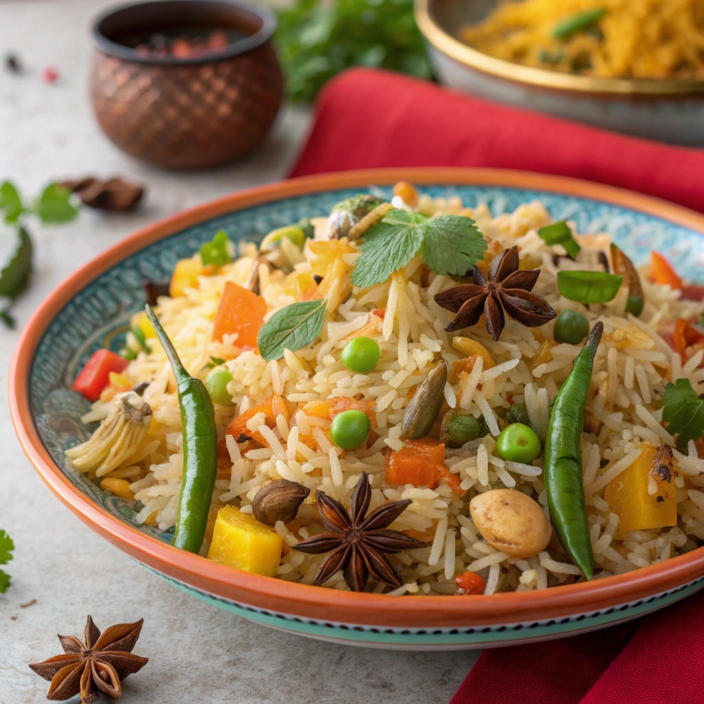 A vibrant plate of vegetable biryani, a flavorful Ramadan recipe idea.