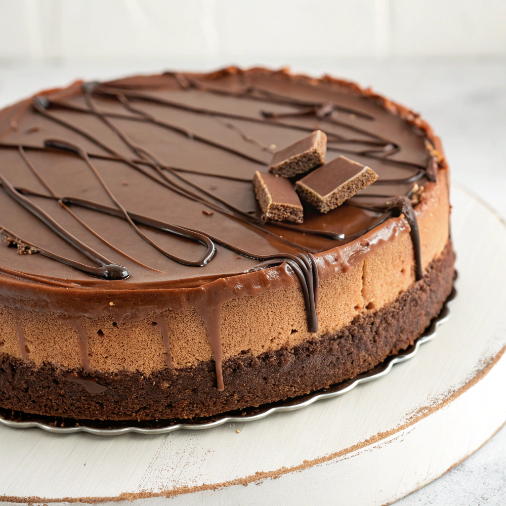 Decadent chocolate cheesecake drizzled with chocolate ganache.