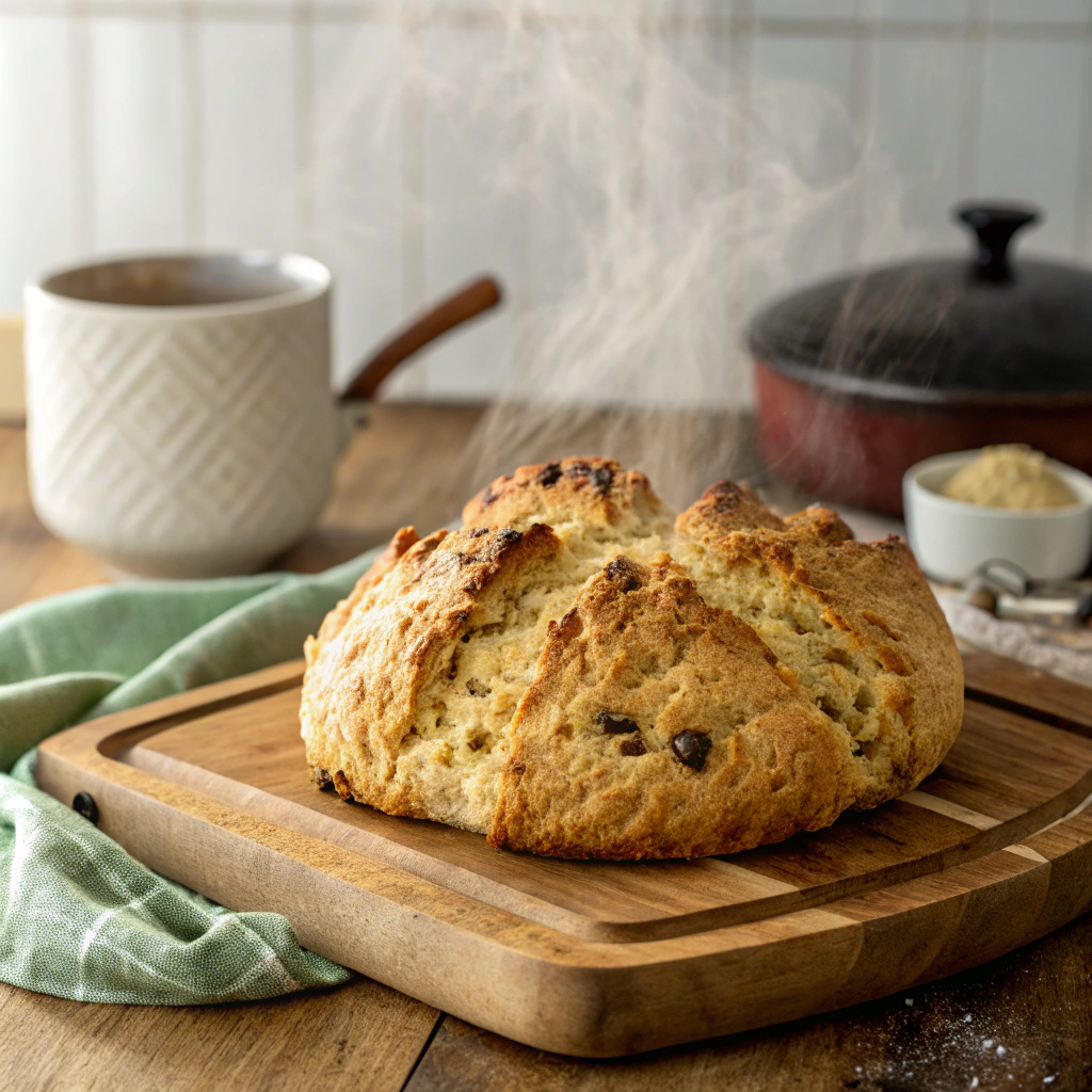 Freshly baked Irish Soda Bread, a quick and easy St. Patrick's Day Dinner Recipe that adds freshness to your meal.