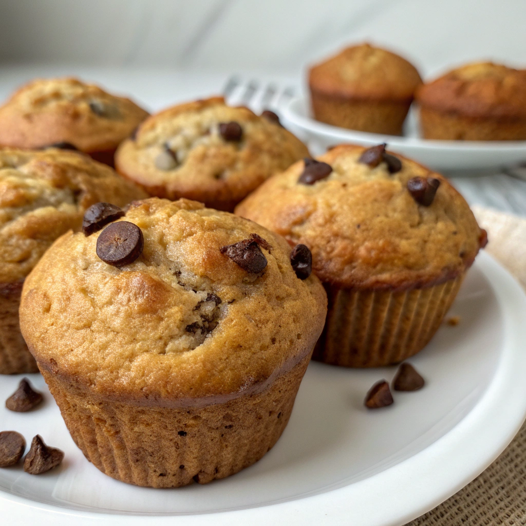 Moist and delicious freezer-friendly banana bread muffins displayed on a plate.