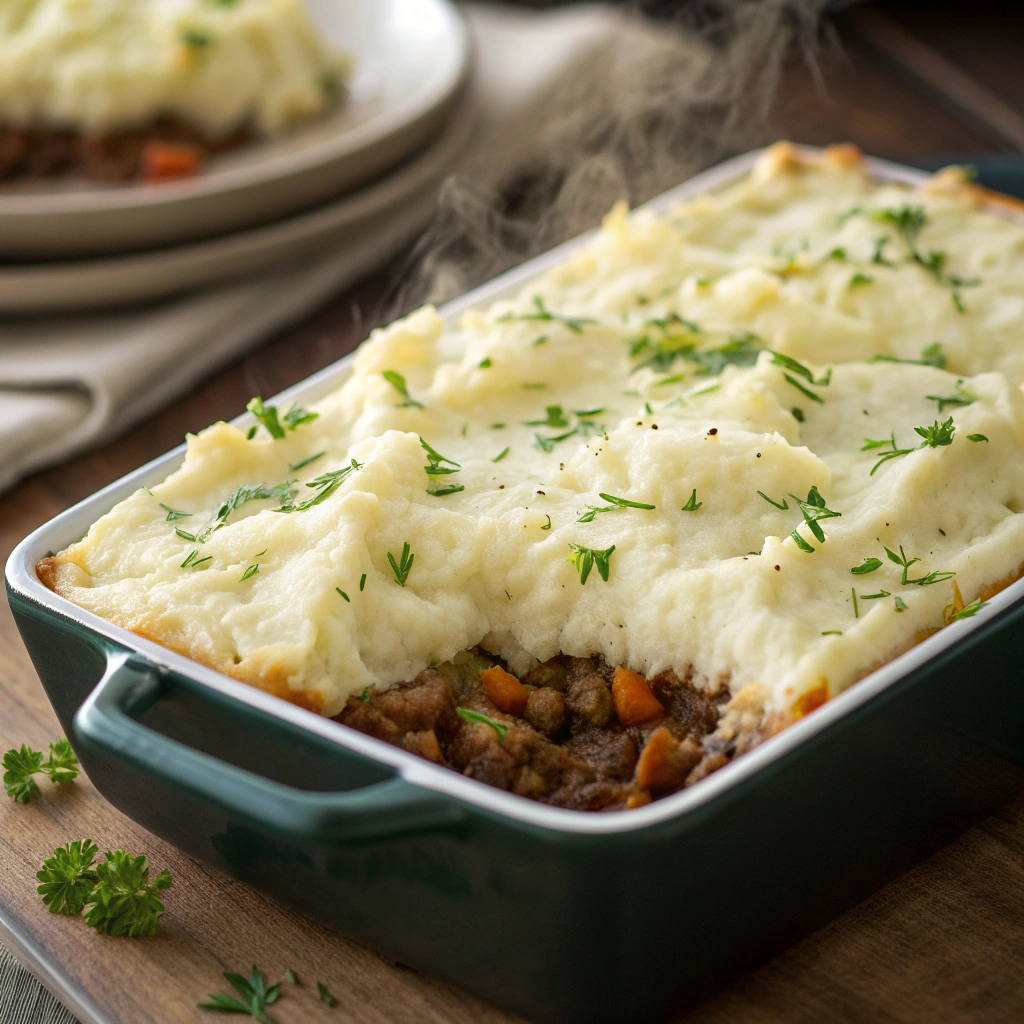 Classic Irish Dishes - Shepherd's Pie topped with creamy mashed potatoes