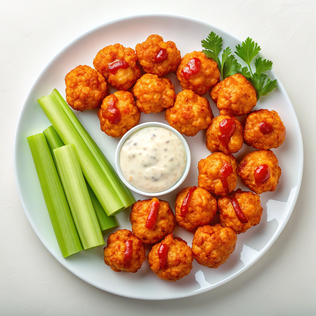 Spicy buffalo cauliflower bites served as creative party foods.