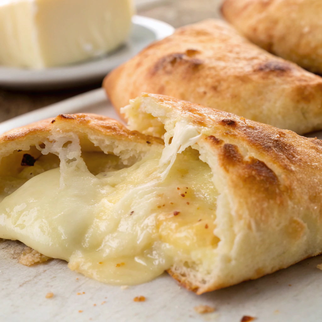 Close-up of a Cheese Fatayer revealing its cheesy filling