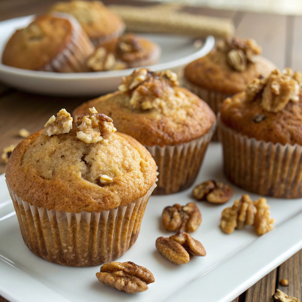 Freshly baked Banana Bread Muffins with walnuts