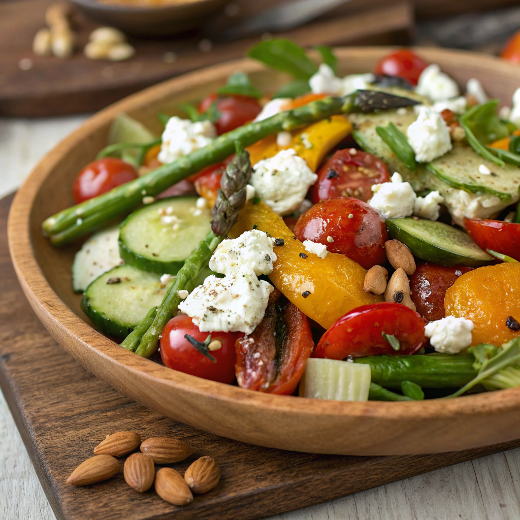 Spring Salad Recipes featuring roasted vegetables and goat cheese.