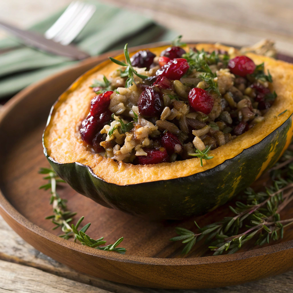 Stuffed Acorn Squash with Wild Rice and Cranberries - Fat Burning Dinner