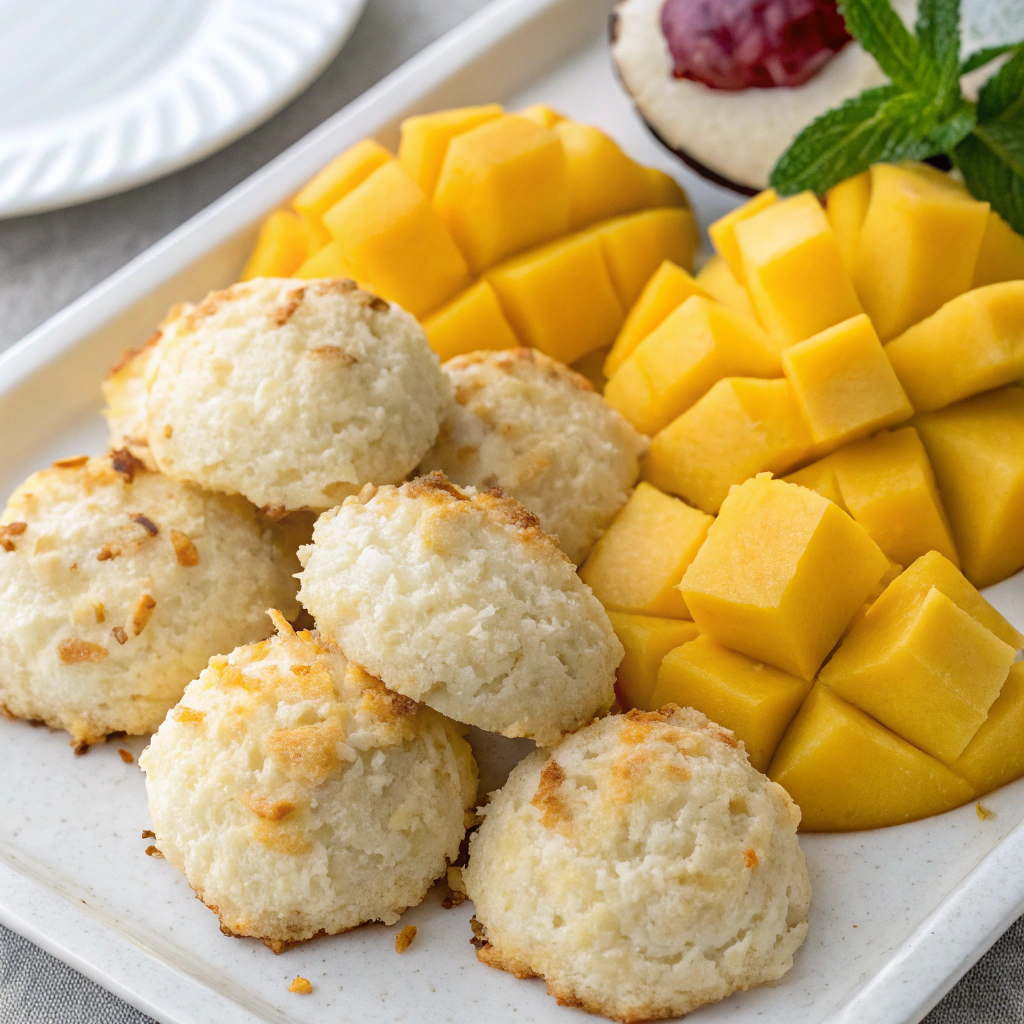 Freshly baked Coconut Cookies served with fruit