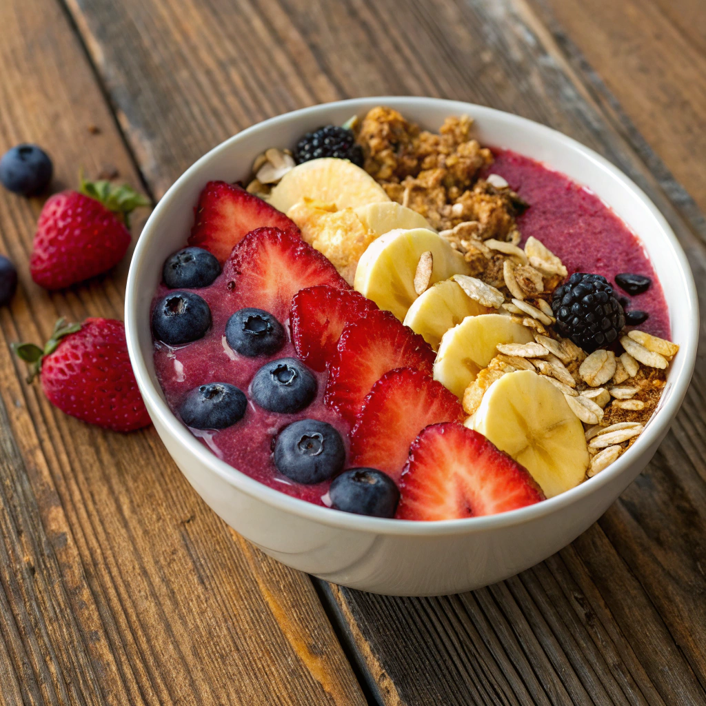 Colorful berry smoothie bowl highlighting Morning Breakfast Aesthetics.
