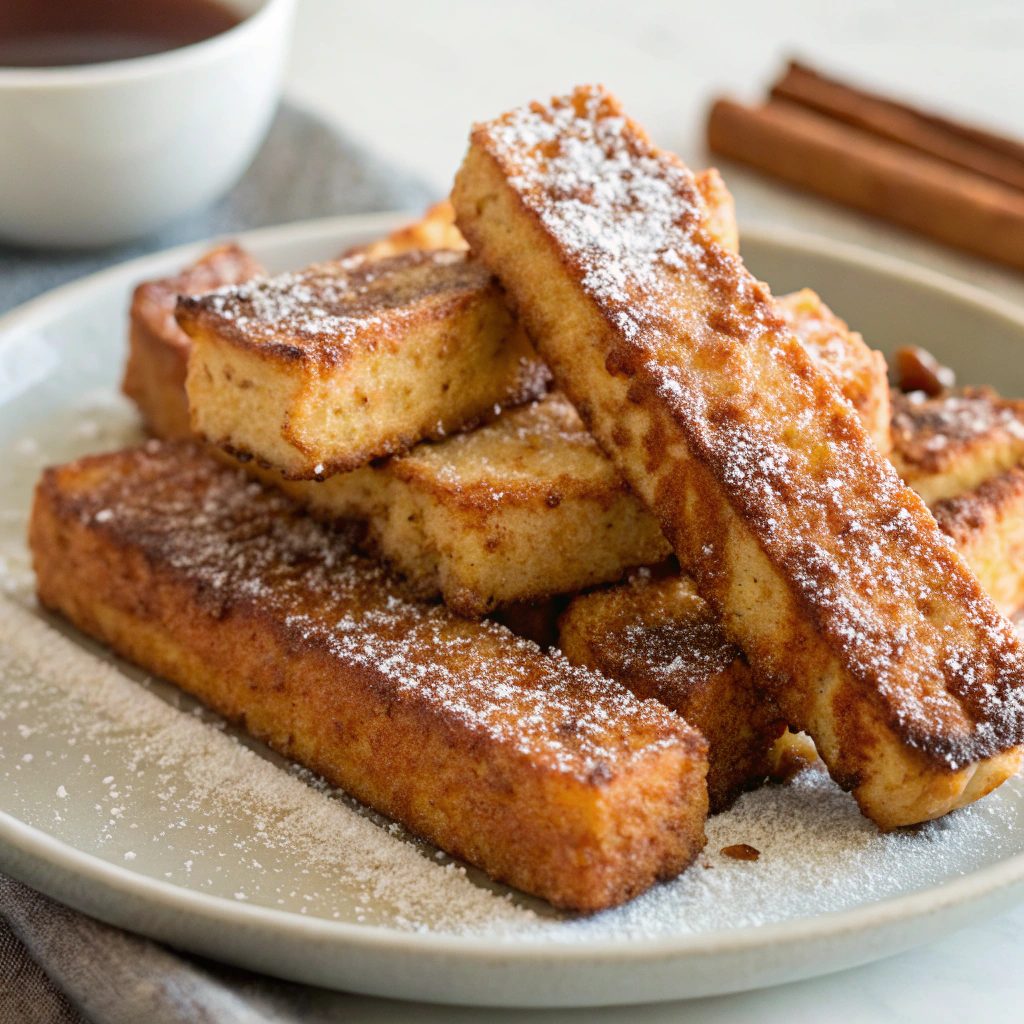 French toast sticks dusted with cinnamon and sugar for a delicious Morning Breakfast Aesthetics.
