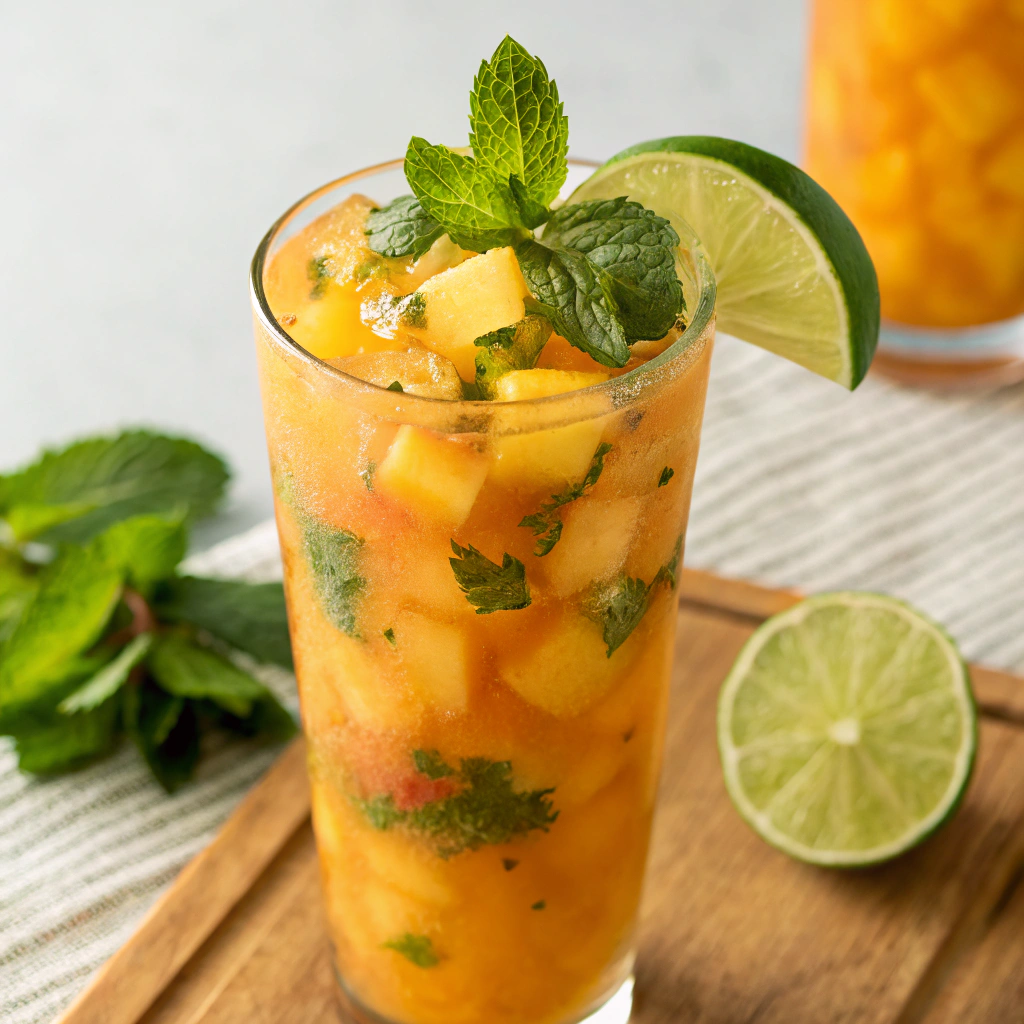 Mango Mojito Mocktail with mint and lime garnish.