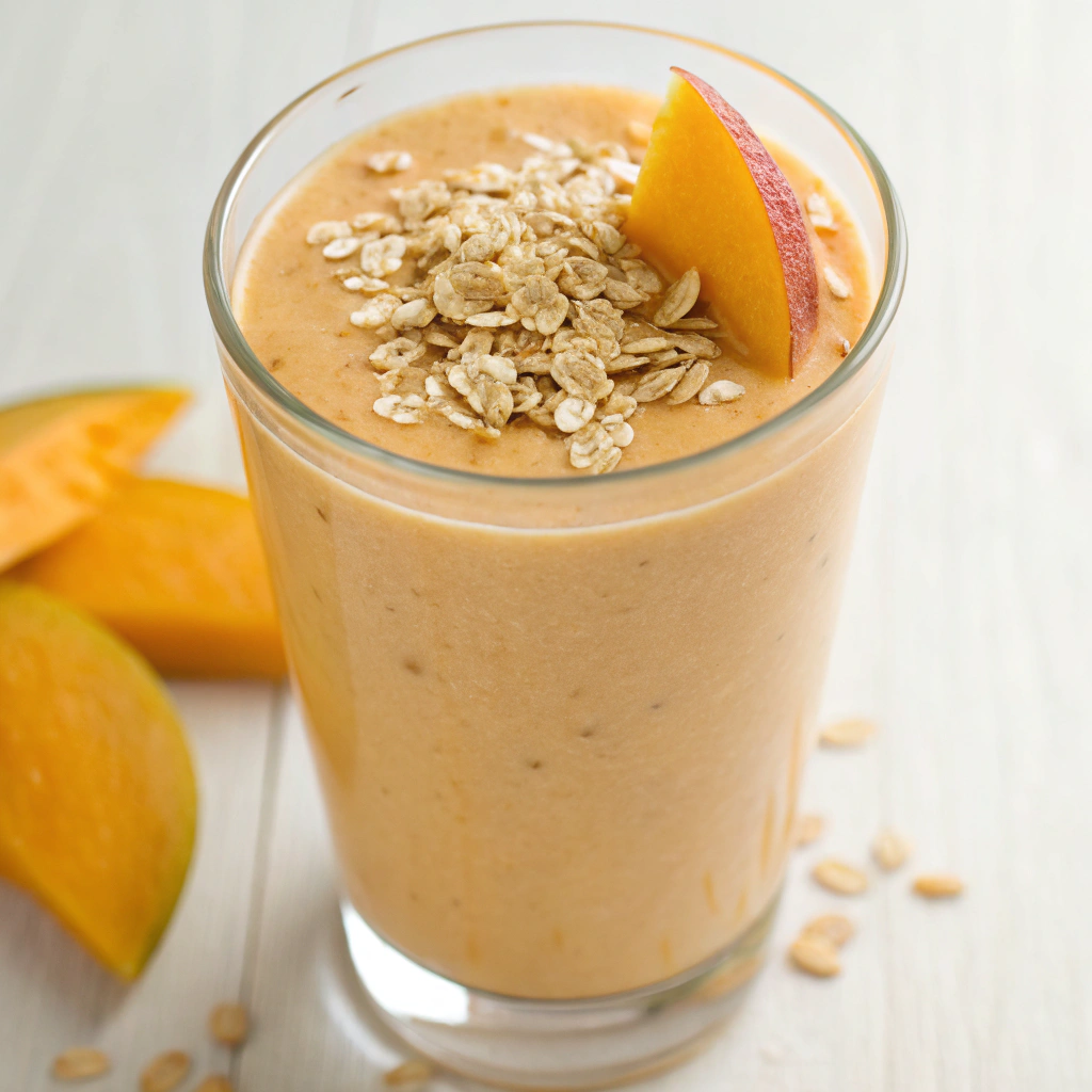 Mango Oatmeal Smoothie with a sprinkle of oats on top.