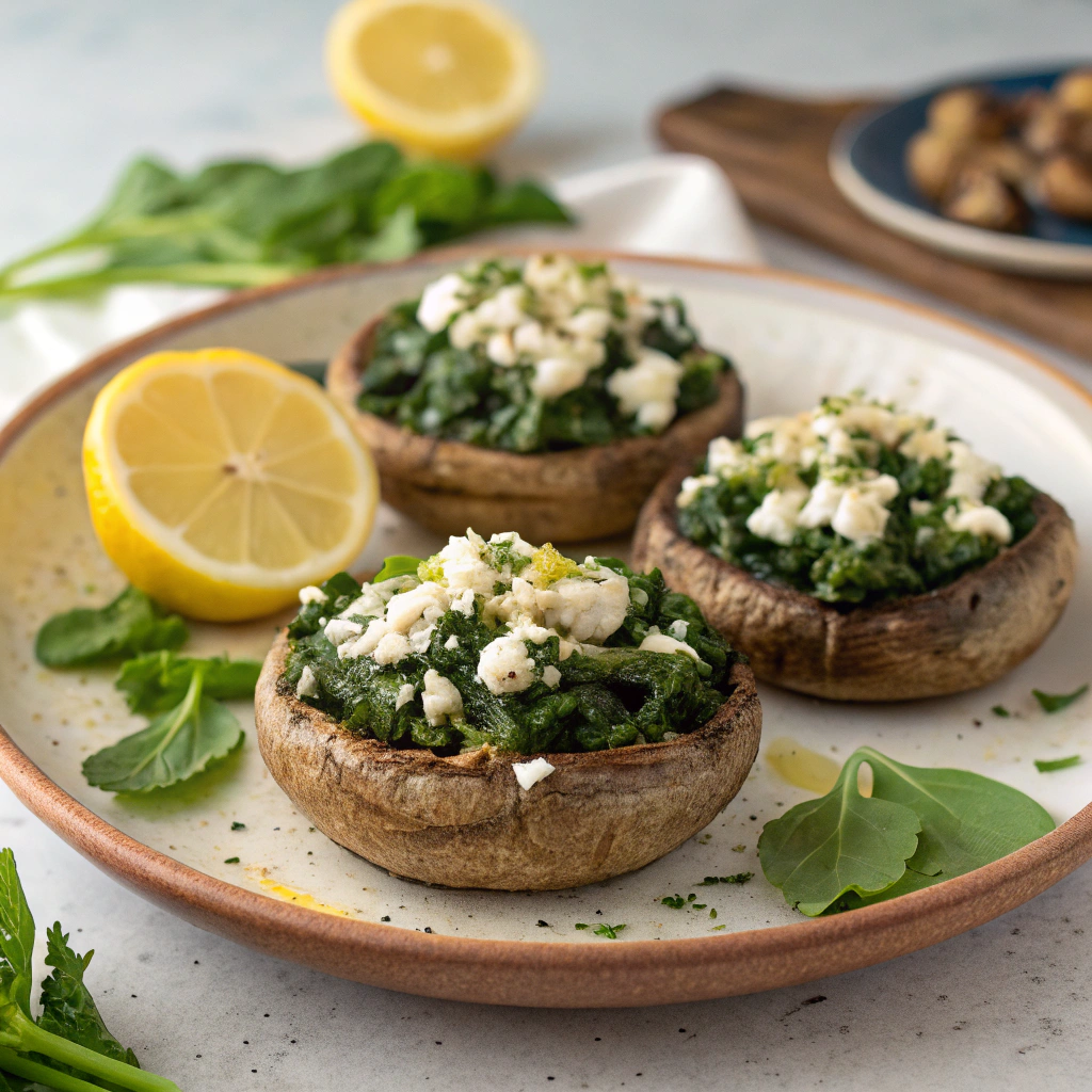 Spinach and Feta Stuffed Portobello Mushrooms - healthy spring lunch ideas