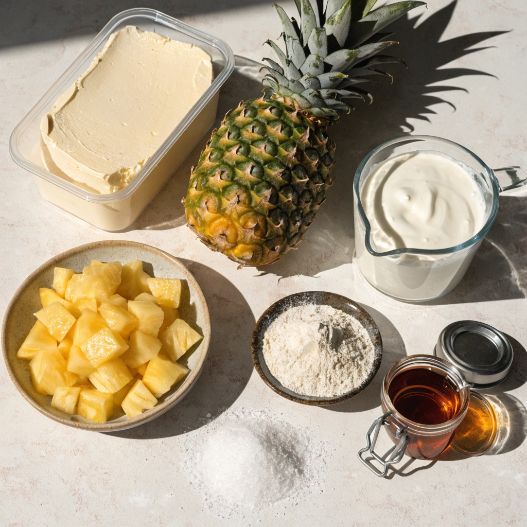 Ingredients for sugar free pineapple cheesecake bars