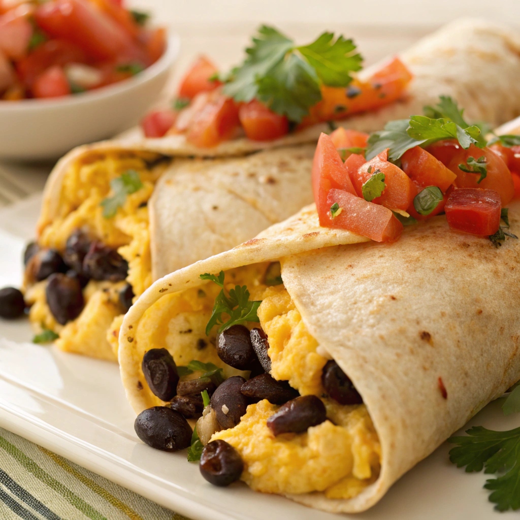 Breakfast burritos filled with scrambled eggs, black beans, and cheese, featuring popular Mexican Breakfast Recipes