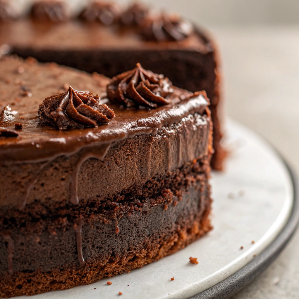 Gluten-free chocolate cake served with fresh berries.
