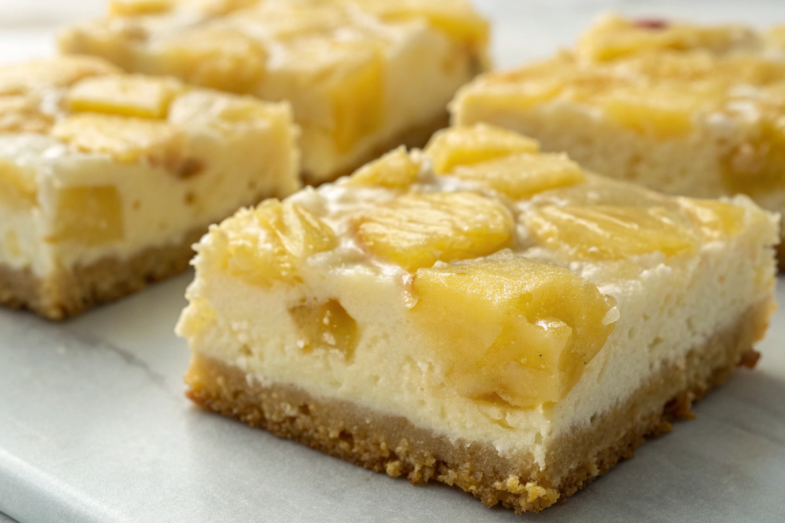 Close-up of sugar free pineapple cheesecake bars