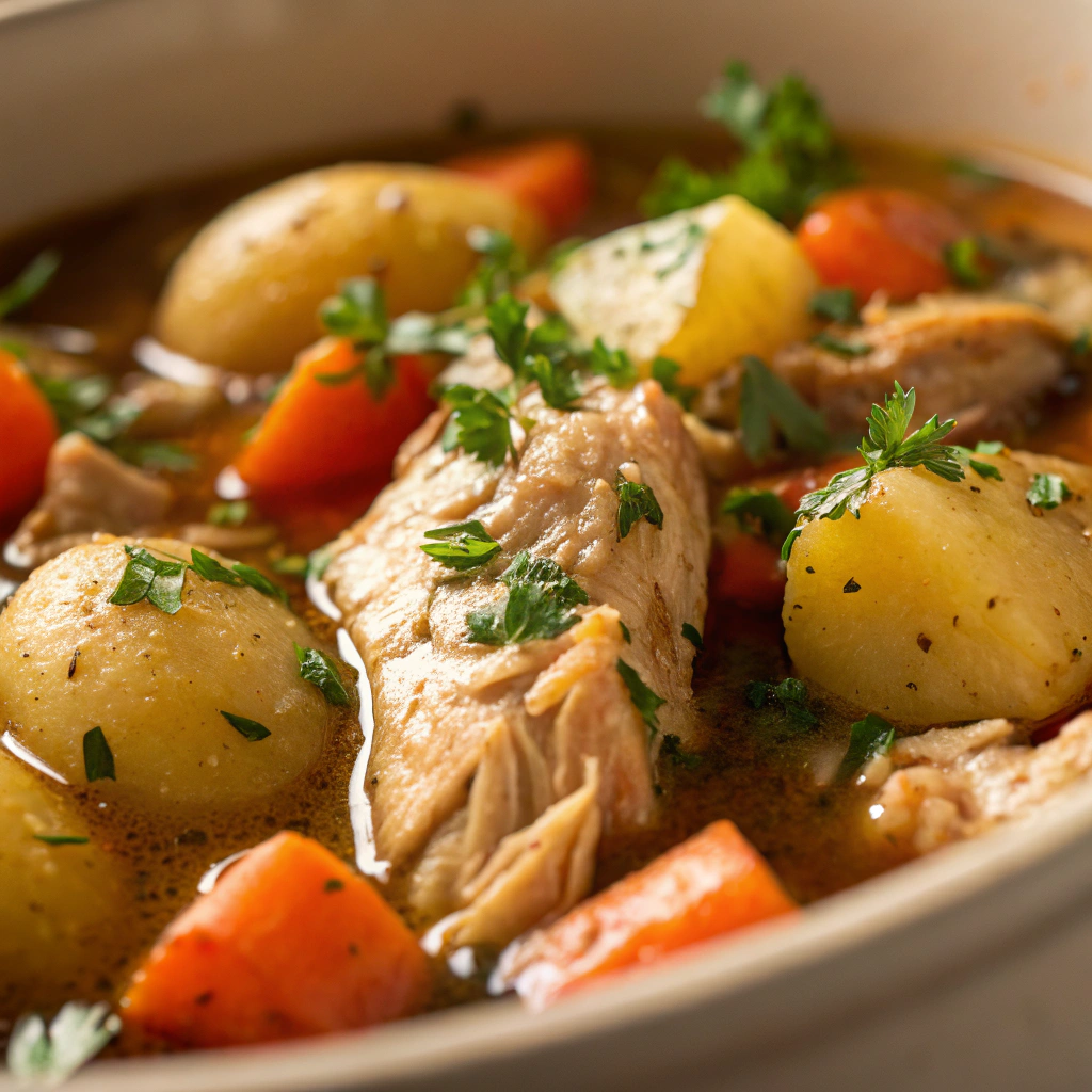 Close-up of Healthy Slow Cooker Chicken and Potatoes