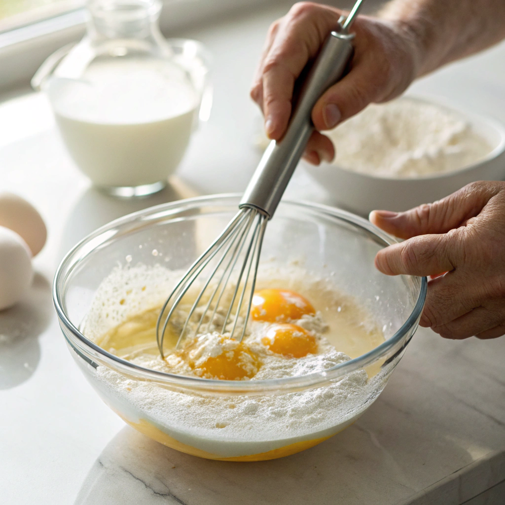 Whisking eggs in a bowl for fluffy scrambled eggs