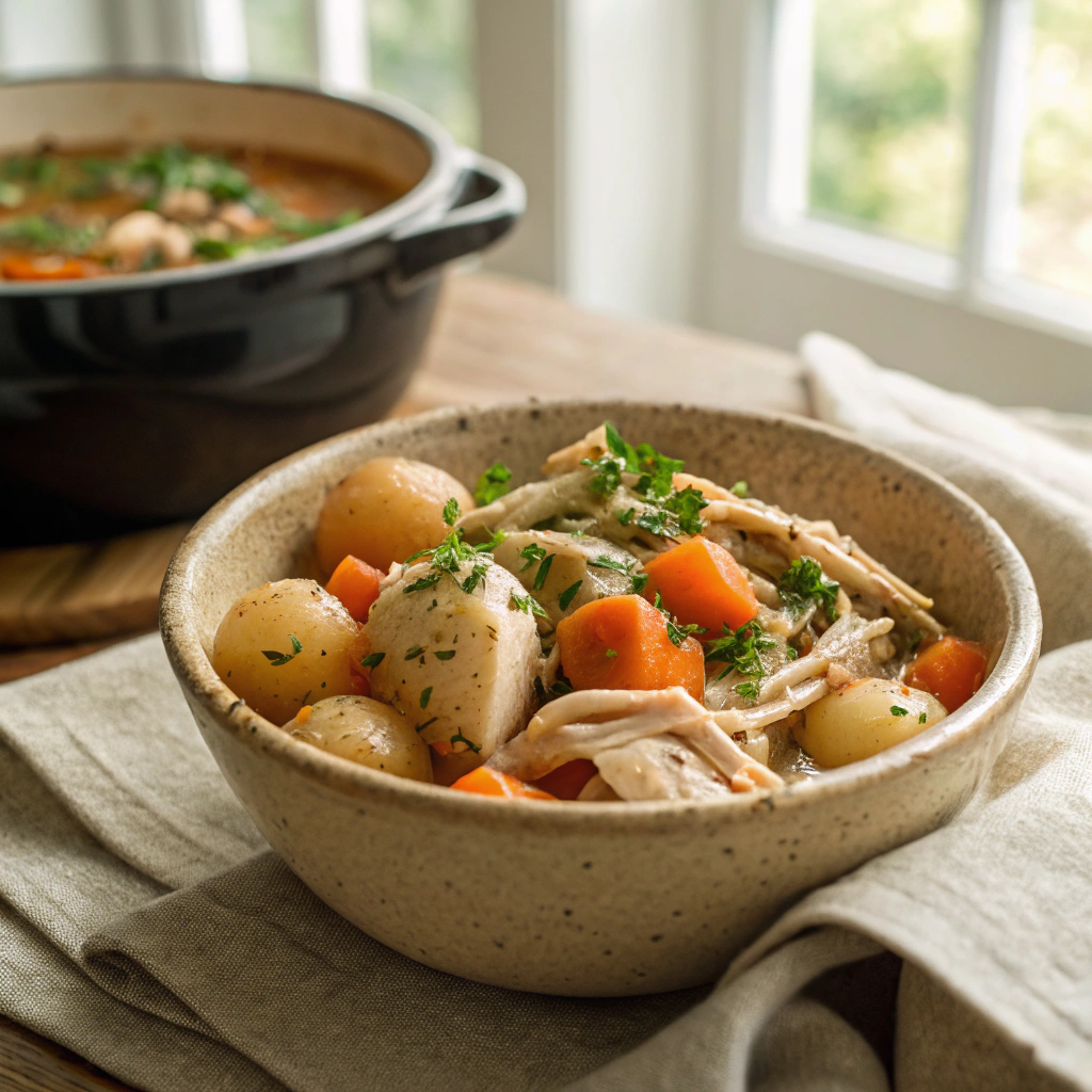 Healthy Slow Cooker Chicken and Potatoes served on a plate