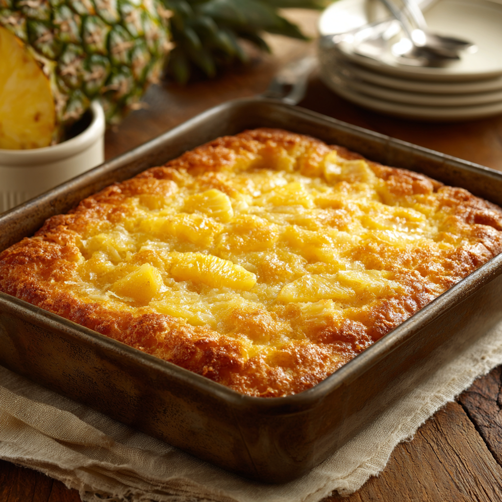 Pineapple Cream Cheese Dump Cake served on a plate