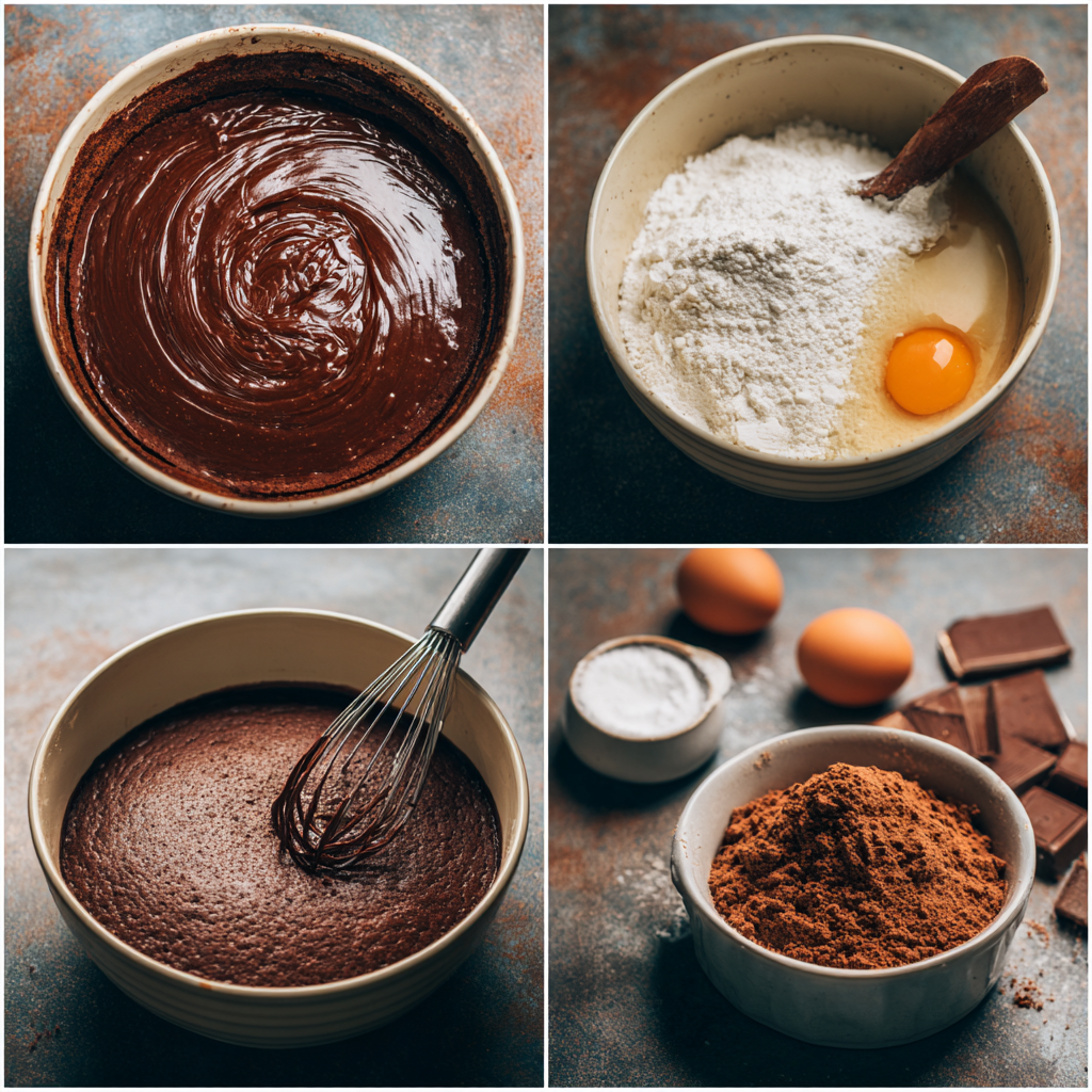 Step-by-step preparation of gluten-free chocolate cake.