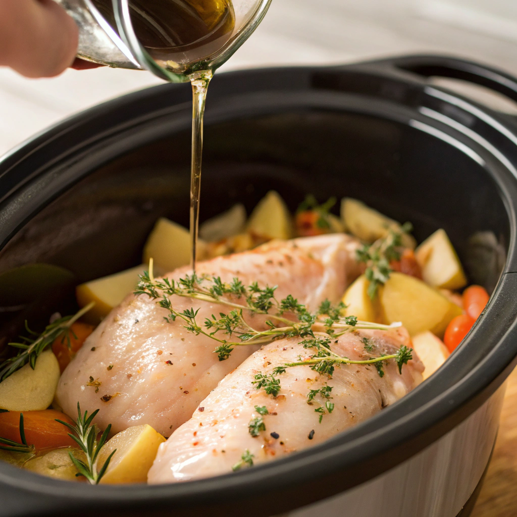 Step-by-step process for making Healthy Slow Cooker Chicken and Potatoes