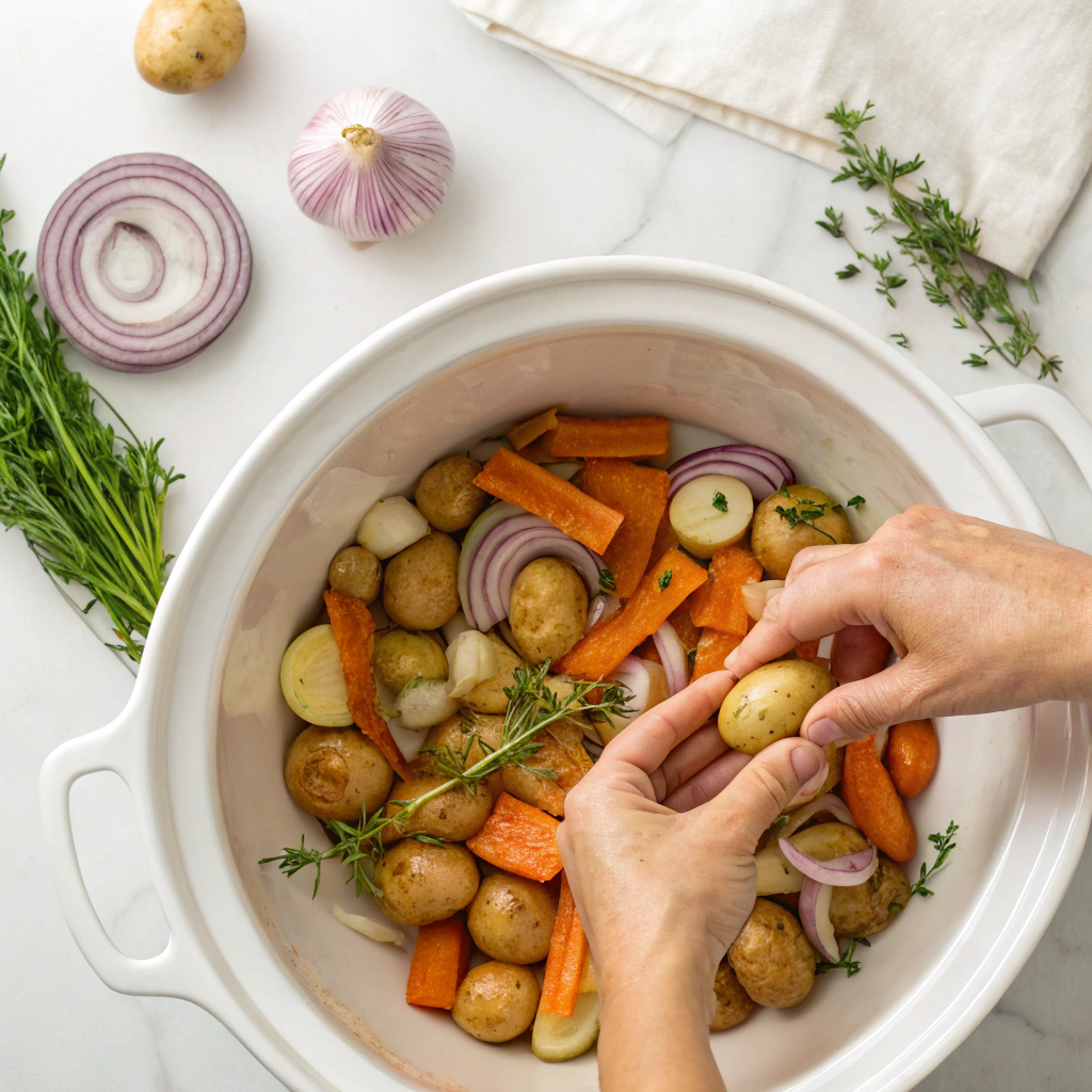 Step-by-step process for making Healthy Slow Cooker Chicken and Potatoes