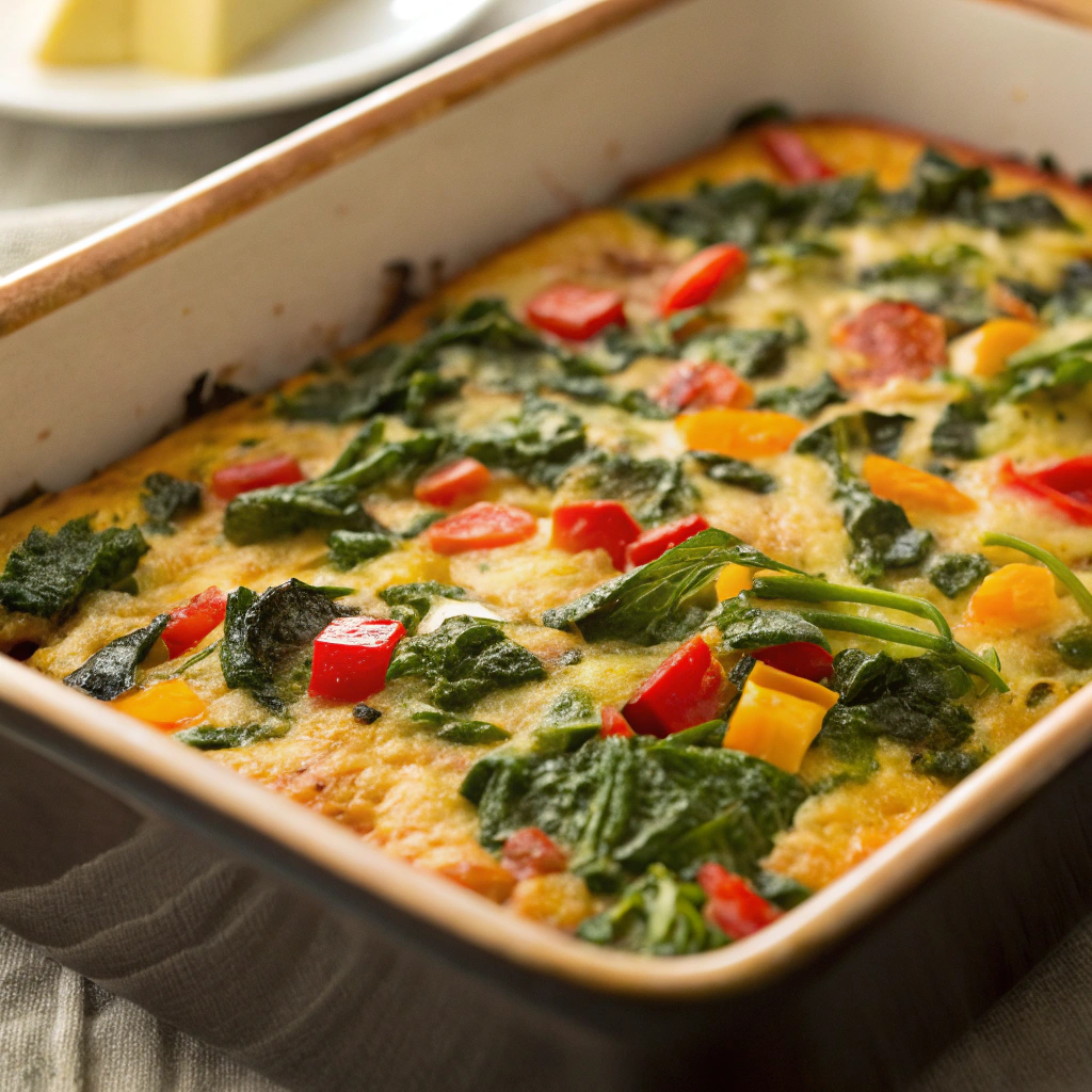 Veggie-Packed Breakfast Casserole loaded with spinach and bell peppers - Easy Breakfast Casserole Recipes
