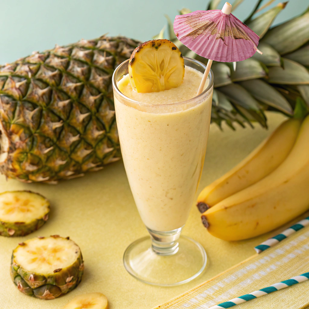 A colorful Tropical Delight Smoothie made with pineapple, banana, and Greek yogurt.Healthy Breakfast Smoothies