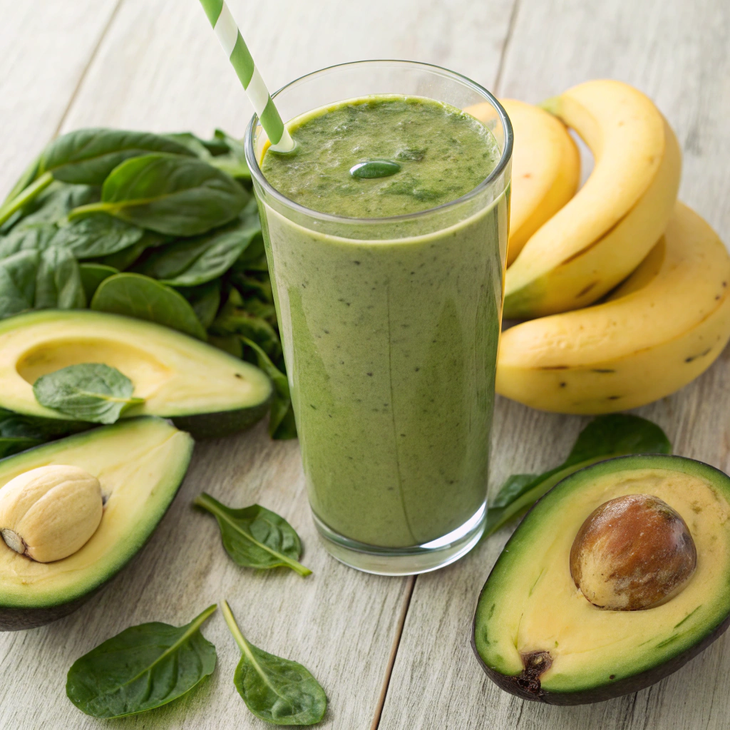 A Green Power Smoothie featuring spinach, avocado, and banana, perfect for a healthy boost.Healthy Breakfast Smoothies