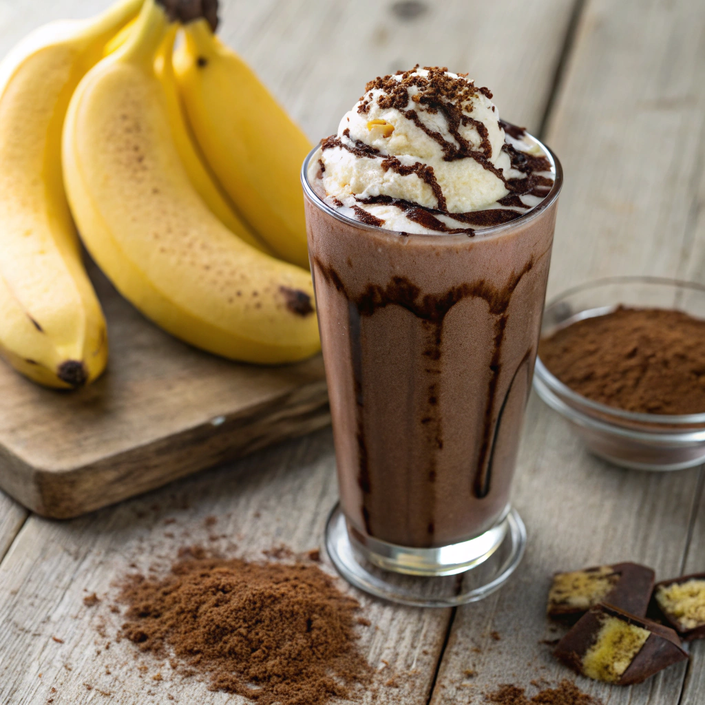 A rich Chocolate Banana Smoothie made with cocoa powder and almond milk.Healthy Breakfast Smoothies