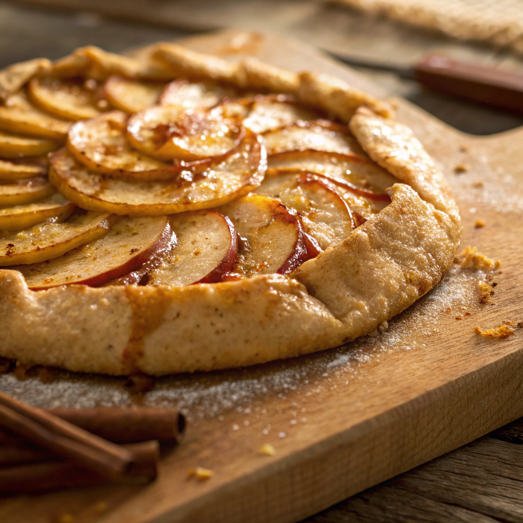 Quick Homemade Dessert Ideas — rustic apple galette with caramel drizzle on a wooden board