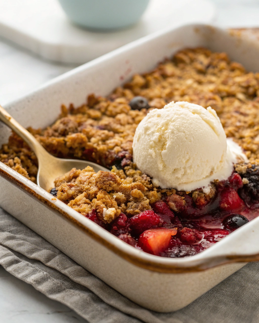 Easy homemade desserts for weeknight family dinners — quick berry oat crisp with golden oat topping
