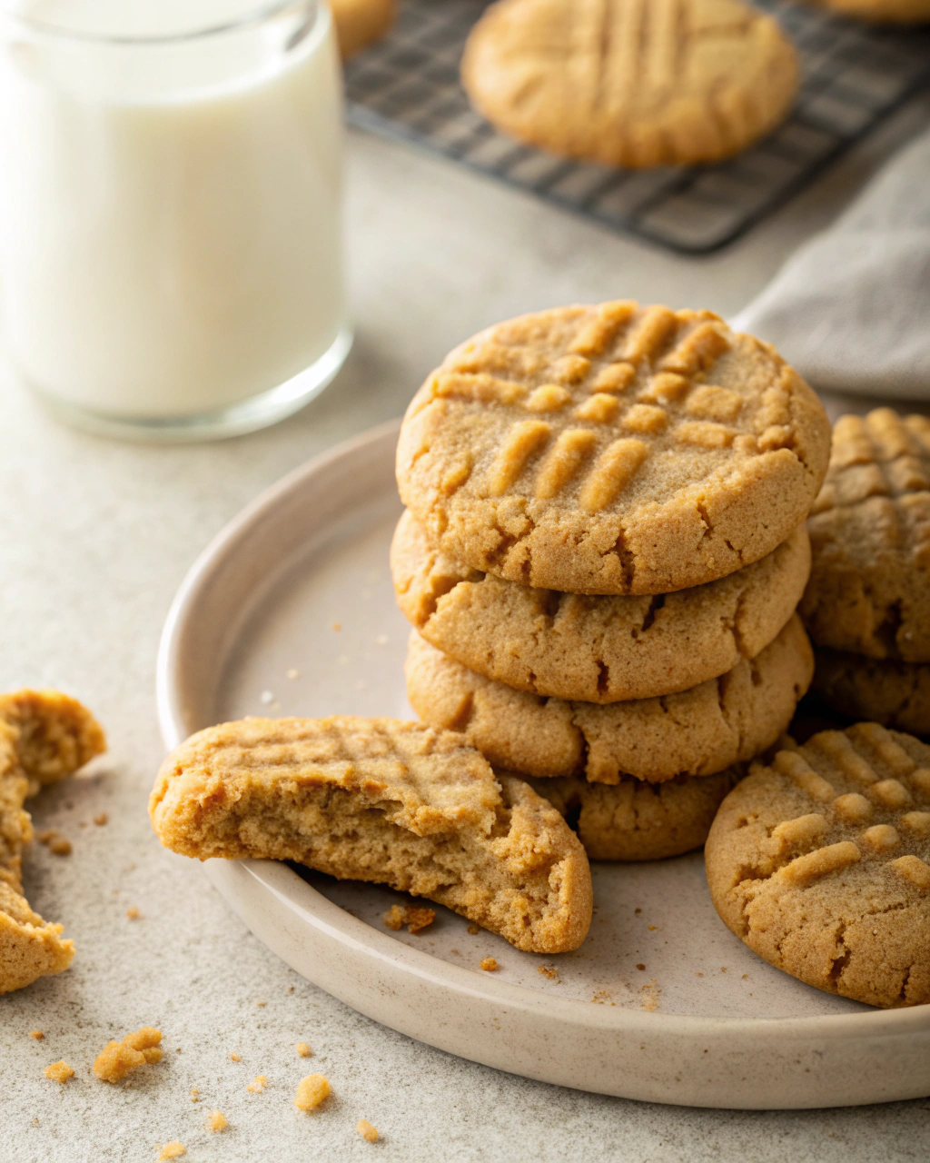 Easy homemade desserts for weeknight family dinners — simple 5-ingredient peanut butter cookies on a plate