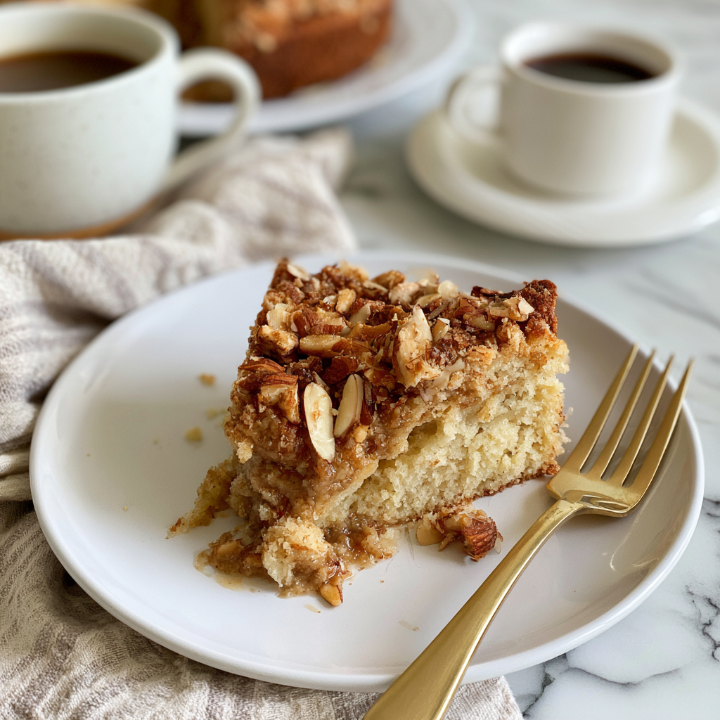 Gluten-Free Almond Coffee Cake made with almond flour and topped with sliced almonds.Must-Try Coffee Cake Recipes