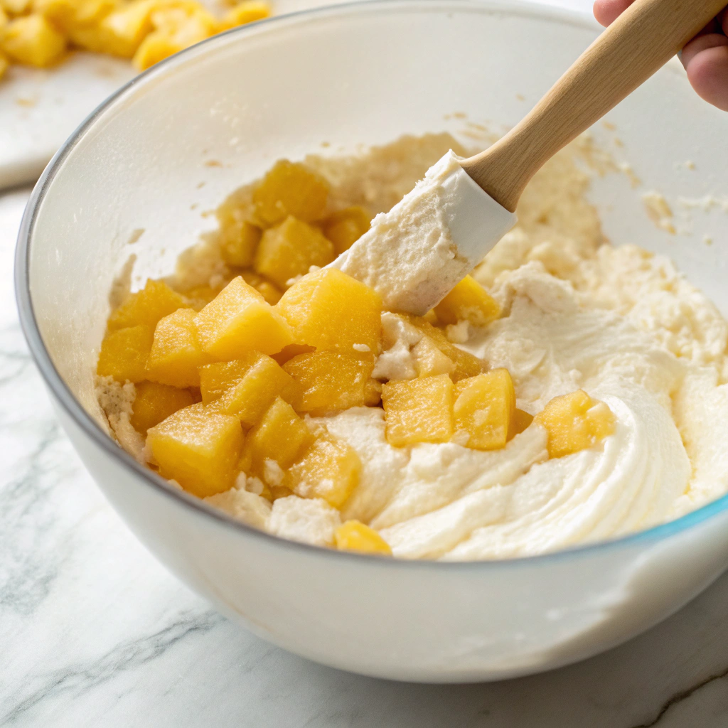 Step-by-step preparation of no bake pineapple lush dessert.