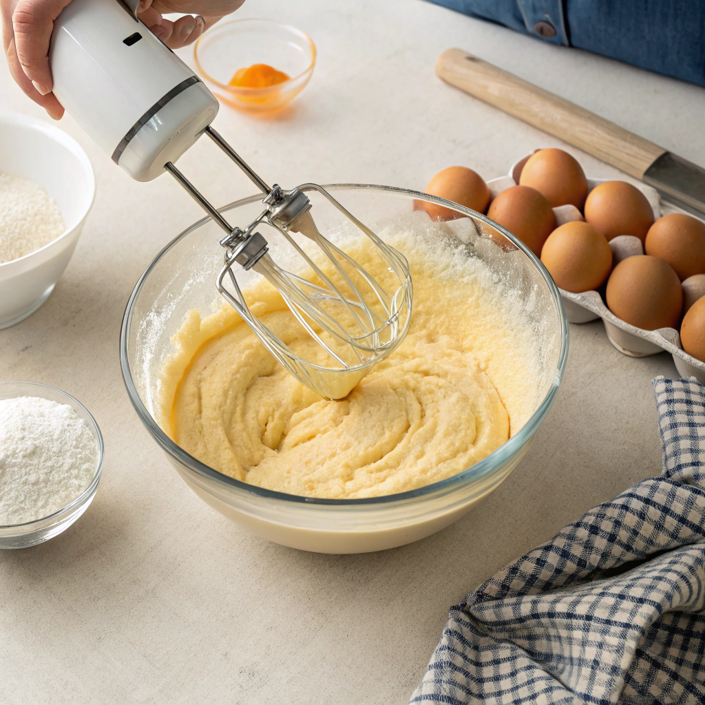 Step-by-step preparation for easy Father’s Day cake showing mixing of batter