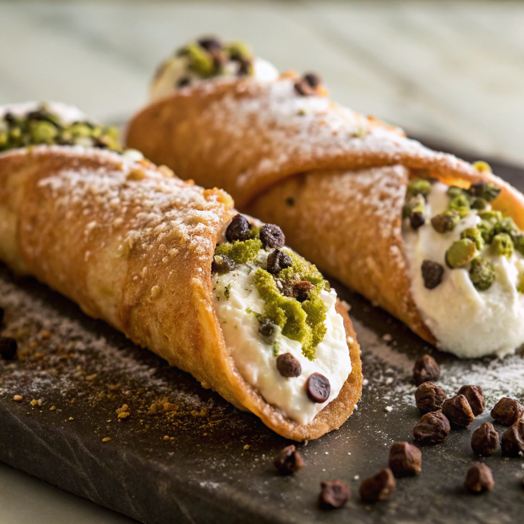 Ricotta Cheese Recipes — traditional ricotta cannoli dusted with powdered sugar and pistachios