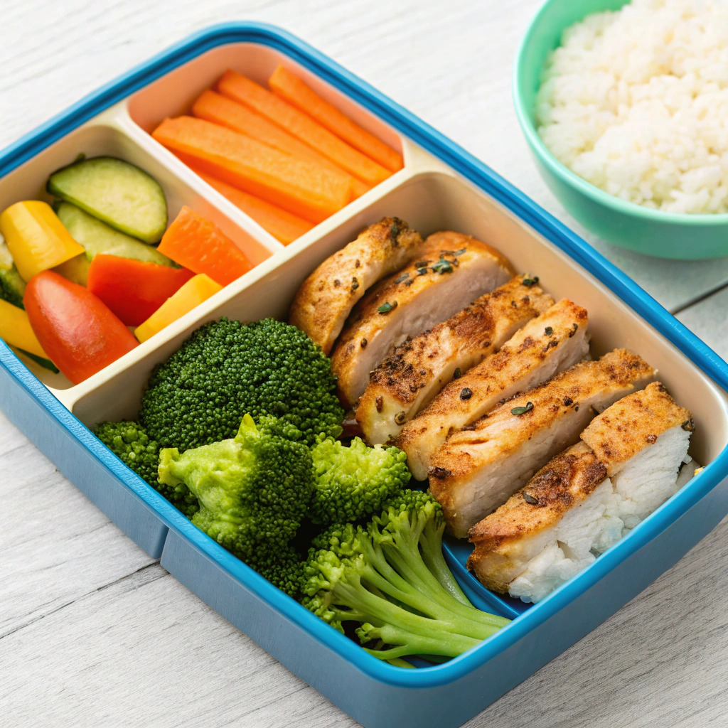 Healthy Bento Box Meals For Kids — teriyaki chicken and veggie bento