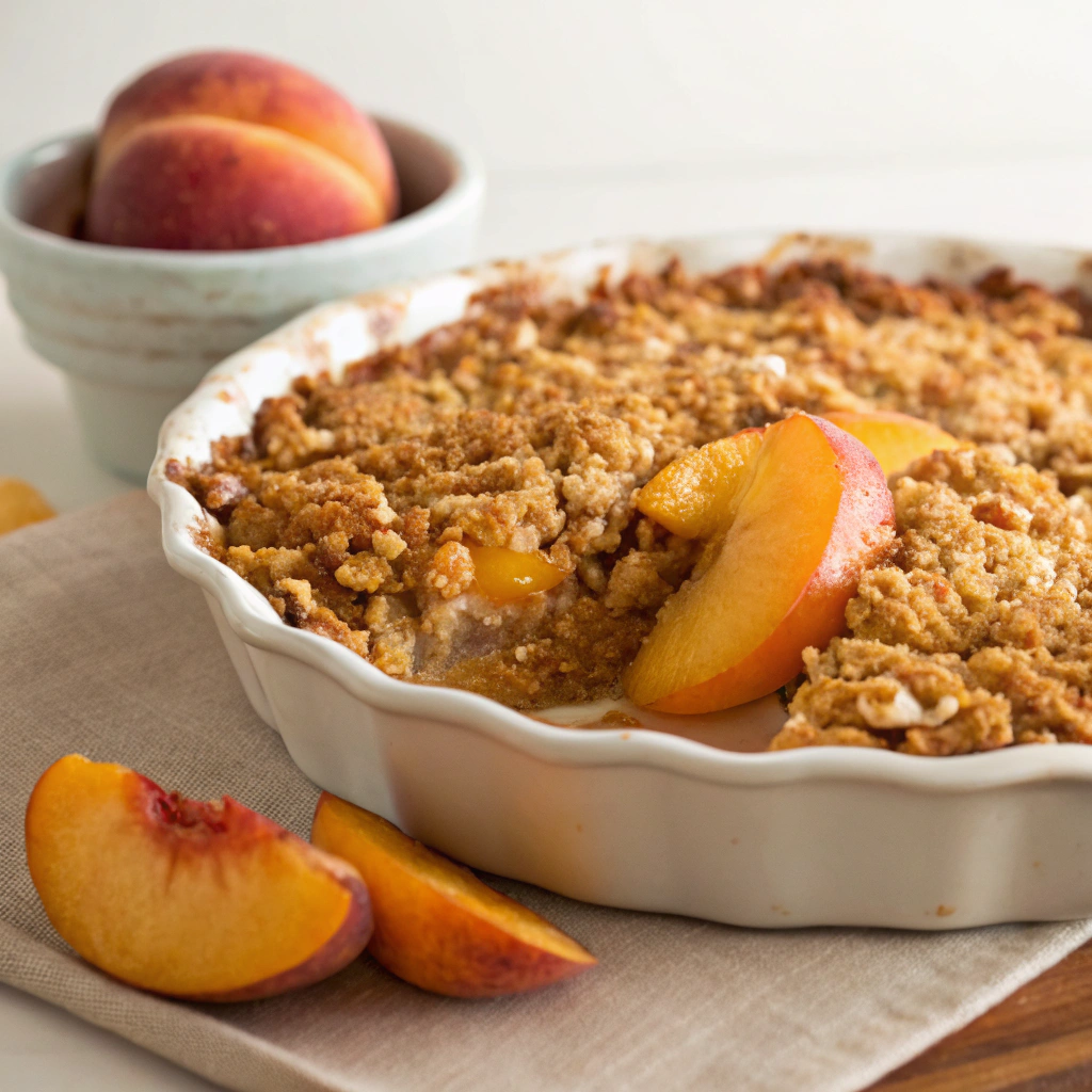 Old-fashioned peach dessert recipes — peach crisp with oat and toasted nut topping