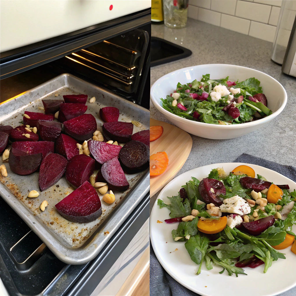 Step-by-step preparation of Healthy Roasted Beet Salad — roasting beets and assembling salad