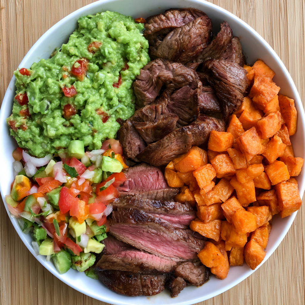 Savory Steak and Sweet Potato High-Protein Bowls for a hearty lunch.
