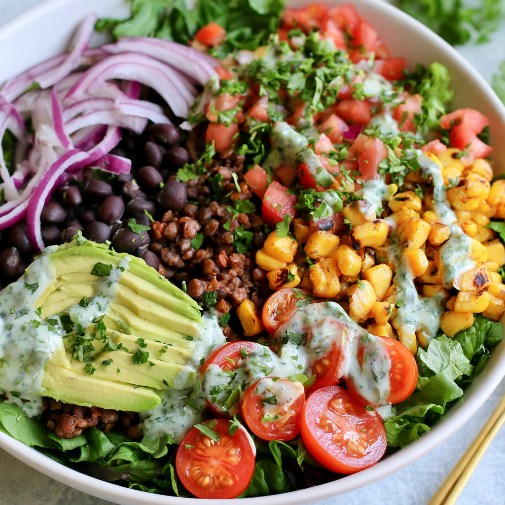 Zesty Southwest High-Protein Bowls with lentils, black beans, and lime dressing.